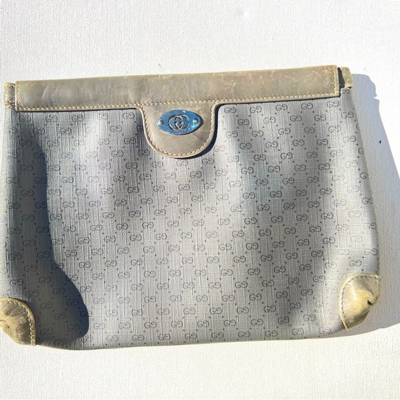 Gucci authentic gray logo clutch bag vintage - Picture 1 of 10